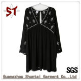 Custom Casual Black Lady V-Neck Long Sleeve Dress