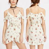 Fashion Women Sexy Slim Chiffon Printed V-Neck Bandage Slip Dress