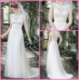 Sheer Boat Neckline Bridal Gowns Mint Tulle Lace Wedding Dresses W176281