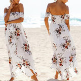 Fashion Women Chiffon Printed Wrapped Chest Strapless Beach Dress