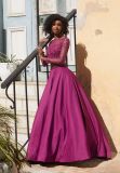 Long Sleeve Beaded Satin Prom Evening Dress (42074)