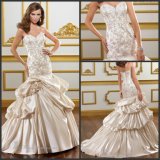 Strapless Satin Bridal Ball Gowns Champagne Lace Beads Wedding Dresses Mr1824