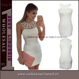 High Quality White Sleeveless Bandage Short Mini Dress (22609)