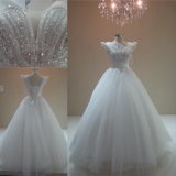 Custom Short Sleeve Beading Bodice Ball Gown Bridal Wedding Dresses