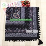 Fashion Twill Cotton Printed Scarf with Tassel Square Women Shawl