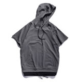 Customized Kangaroo Pocket Drawstring Short Sleeve Hoodie