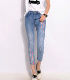 Summer Style Fashion Women Denim Jeans Flower Print Nine Skinny Jeans