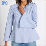 Cotton Blend Striped Button Shoulder Blouse