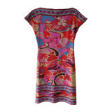 Women's Placement Print Milk Fiber Dress with Short Sleeve