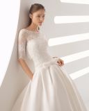 Fashion Short Sleeve Bolero Beading Lace Top Organza Skirt with Pocket Wedding Dress