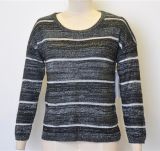 Women Round Neck Striped Pullover Knitted Sweater