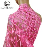Pink Color Embroidery French Tulle Lace Fabric for Wedding Cloth