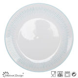White Ceramic Dinner Plate with Blue Brush