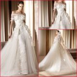 off Shoulder Ball Gown Lace Flower Wedding Dress (H13426)