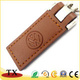 Hot Selling Brown Metal Leather Key Chain with Embossed Logo