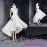 Impressive High Neckline Cap Sleeves Wedding Gown with Flare Tea Length Skirt