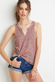 Summer Fashion Women Striped Split-Neck Top