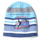 Custom Made Cartoon Printed Children Warm Winter Striped Acrylic Knitted Embroidered Beanie Cap