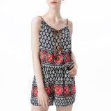 Fashion Women Chiffon Printed Bandage Jumpsuit Slipdress