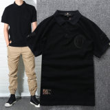 Ribbed Polo Collar Applique/Patched Cotton Golf Custom Polo Shirt