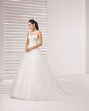 Boat Neck Lace Top Tulle Skirt Bridal Gown Wedding Dress