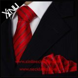 Striped Pattern Mens Fashion 100% Silk Woven Tie and Pocket Square