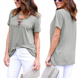 Fashion Women Leisure Casual V-Neck Bandage Clothes Blouse