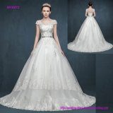 Vintage Retro Bag Shoulder V Neck and Cap Sleeves Princess Wedding Dress