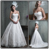 Best Quality Strapless Ivory White Lace Beach Wedding Dress (Dream-100025)