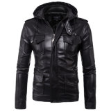 PU Leather Hooded Jacket for Man New Fashion