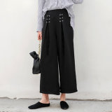 Ladies Fashion Loose Wide-Legged Bandage Preppy Style Pants