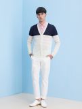 Spring V-Neck Color Block Knit Men Cardigan with Button