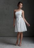 White Lace One Shoulder Short Bridesmaid Fashion Dresses (FD3006)