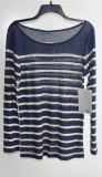 Round Neck Striped Pullover Knit Sweater for Ladies