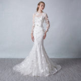 Mermaid Bateau Transparent Sleeves Wedding Dress with Flowers