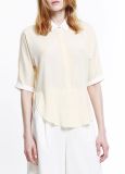 High Quality Stand Collar Short Sleeve Chiffon Women Blouse