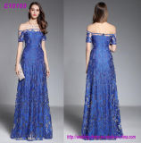 Royal Blue Bridal Maxi Dress Sleeveless Ladies off Shoulder Lace Evening Dresses