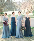Blue Silver Chiffon Bridesmaid Dress A-Line Empire Wedding Party Evening Gown Z207