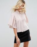 Ladies Collar Shirt with Loose Short Sleeve Shirt