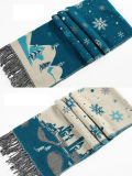 Women's Acrylic Reversible Cashmere Like Snow Printing Winter Warm Thick Knitted Woven Shawl Scarf (SP262)