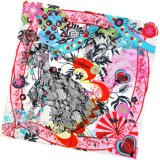 Women Fashion Flower Printed Square Silk Scarf (L-4)