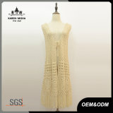 Women White Lace-up Knitted Long Dress