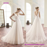 V Back Pleated Chiffon A-Line Wedding Dress with Decorative Lace at The Waist