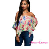 Multicolor Print off Shoulder Apricot Crop Top