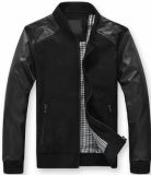 Men Fashion Leather PU Woolen Long Sleeve Clothes Jacket