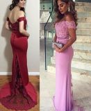 Sexy Red off Shoulder Lace Top Evening Dresses Party Dresses