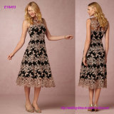 Graphic Lace Modern Appeal Tea-Length Evening Dress