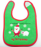 China Factory Produce Custom Design Embroidery Christmas Green Cotton Terry Neck Baby Bib with Verclo