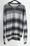 100%Acrylic Men V Neck Striped Pullover Sweater