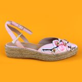 Ladies Pink Pointed Toe Flower Printing Flats Sandals Espadrilles